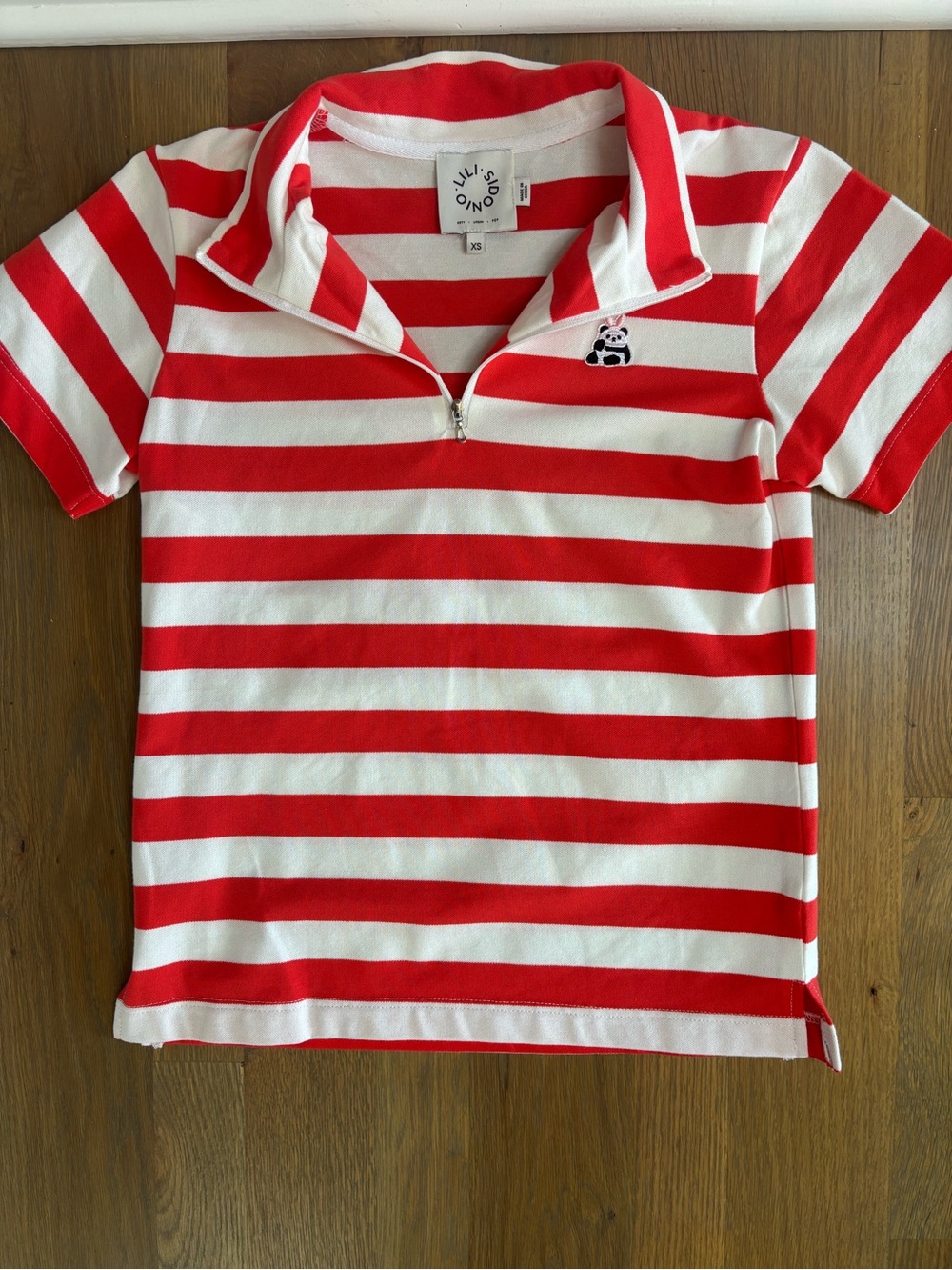 Lolli Red & White Striped Polo with Panda Patch